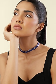 White Rhodium Finish Sapphire Doublet Choker Necklace