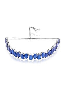 White Rhodium Finish Sapphire Doublet Choker Necklace