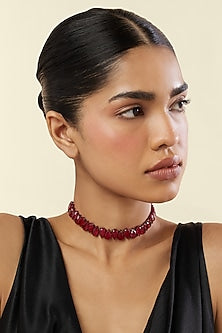 White Rhodium Finish Ruby Doublet Choker Necklace