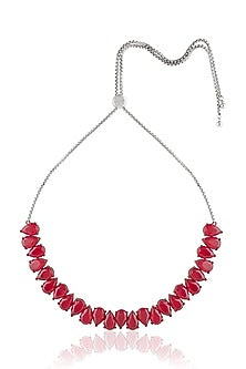 White Rhodium Finish Ruby Doublet Choker Necklace