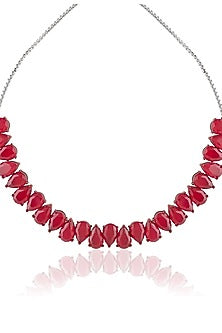 White Rhodium Finish Ruby Doublet Choker Necklace