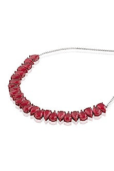 White Rhodium Finish Ruby Doublet Choker Necklace