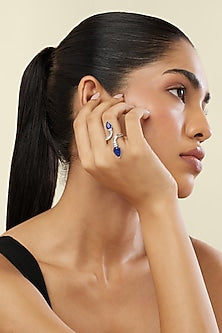 White Rhodium Finish Crystal Zirconia & Sapphire Stone Ring