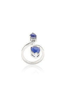 White Rhodium Finish Crystal Zirconia & Sapphire Stone Ring