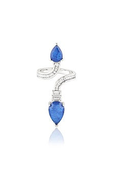 White Rhodium Finish Crystal Zirconia & Sapphire Stone Ring