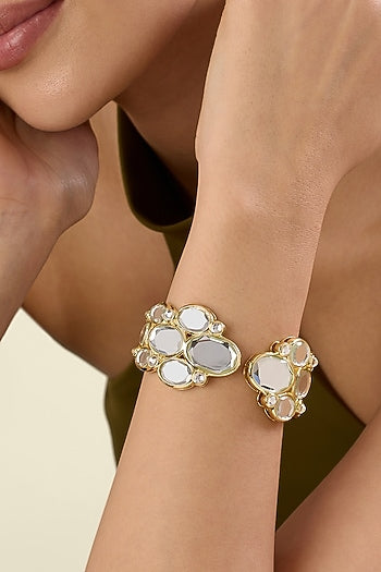 Gold Plated Synthetic Stone Open Hinged Bangle