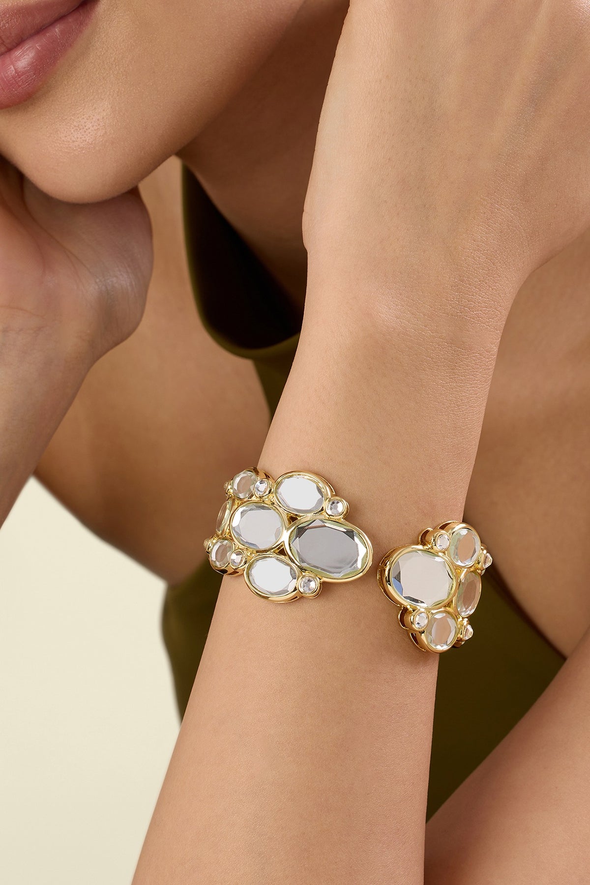 Gold Plated Synthetic Stone Open Hinged Bangle
