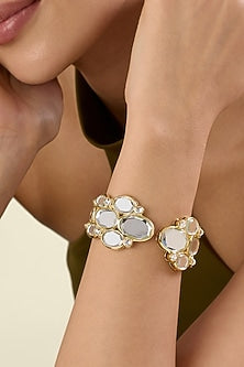 Gold Plated Synthetic Stone Open Hinged Bangle