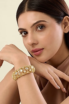 Gold Plated Mirror & Synthetic Stone Cuff