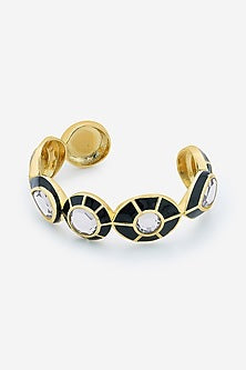 Gold Plated Mirror & Black Enameled Cuff