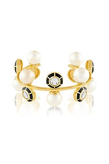Gold Plated Mirror & Pearl Enameled Cuff