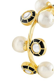 Gold Plated Mirror & Pearl Enameled Cuff