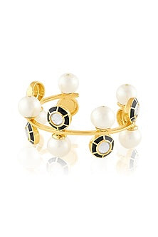 Gold Plated Mirror & Pearl Enameled Cuff