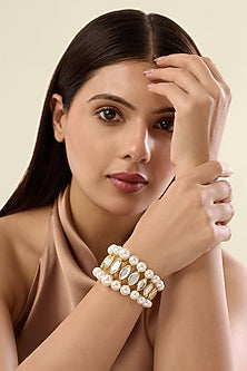 Gold Plated Pearl & Mirror Cuff