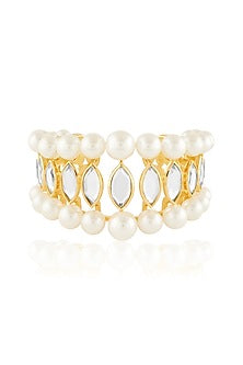 Gold Plated Pearl & Mirror Cuff