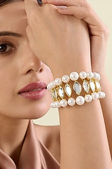 Gold Plated Pearl & Mirror Cuff