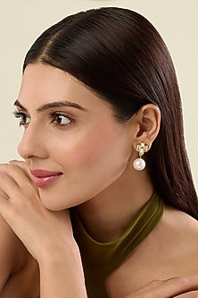 Gold Plated Prism Mirror & Pearl Drop Stud Earrings