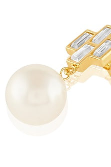 Gold Plated Prism Mirror & Pearl Drop Stud Earrings