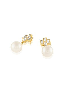 Gold Plated Prism Mirror & Pearl Drop Stud Earrings