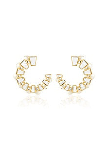 Gold Plated Mirror & Pearl Hoop Earrings