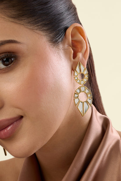 Gold Plated Mirror Dangler Earrings