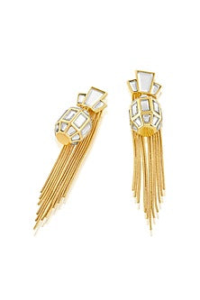 Gold Plated Mirror Tassel Earrings