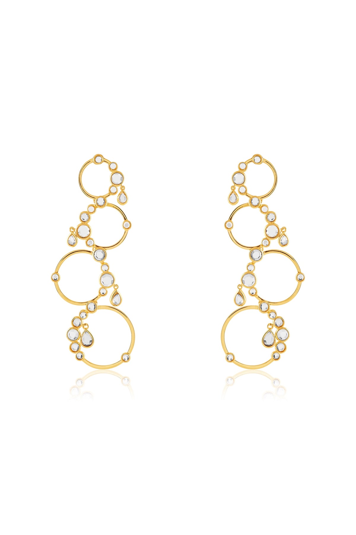 Gold Plated Mirror Synthetic Stone Long Circular Earrings