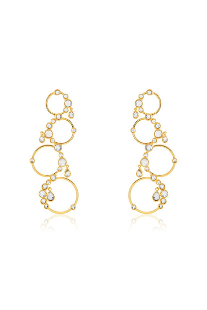 Gold Plated Mirror Synthetic Stone Long Circular Earrings