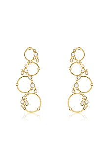 Gold Plated Mirror Synthetic Stone Long Circular Earrings