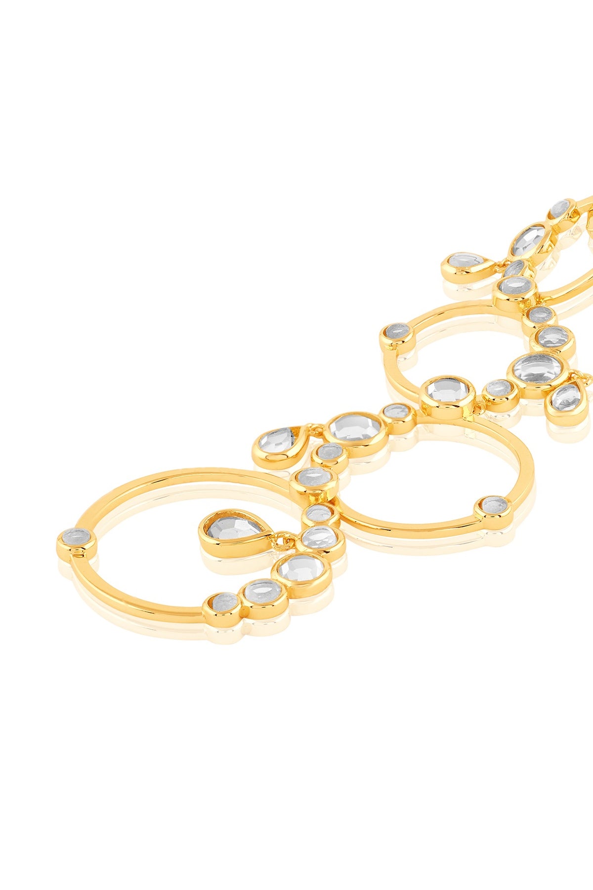 Gold Plated Mirror Synthetic Stone Long Circular Earrings