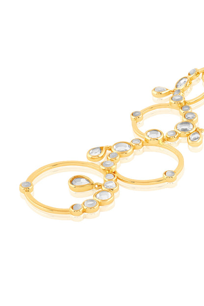Gold Plated Mirror Synthetic Stone Long Circular Earrings