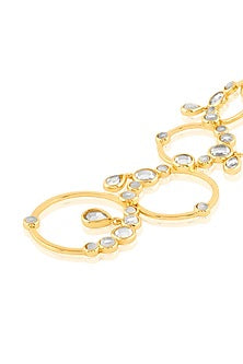 Gold Plated Mirror Synthetic Stone Long Circular Earrings