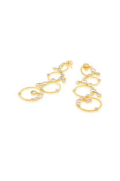 Gold Plated Mirror Synthetic Stone Long Circular Earrings