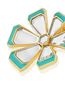 Gold Plated Blue Enameled Floral Stud Earrings