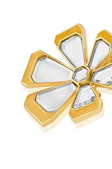 Gold Plated Orange Enameled Floral Stud Earrings