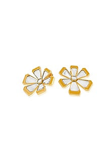 Gold Plated Orange Enameled Floral Stud Earrings