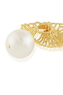 Gold Plated Pearl Drop Leaf Earrings