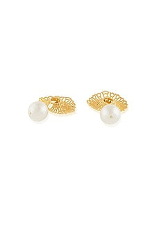 Gold Plated Pearl Drop Leaf Earrings