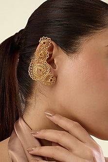 Gold Plated Statement Leaf Earrings