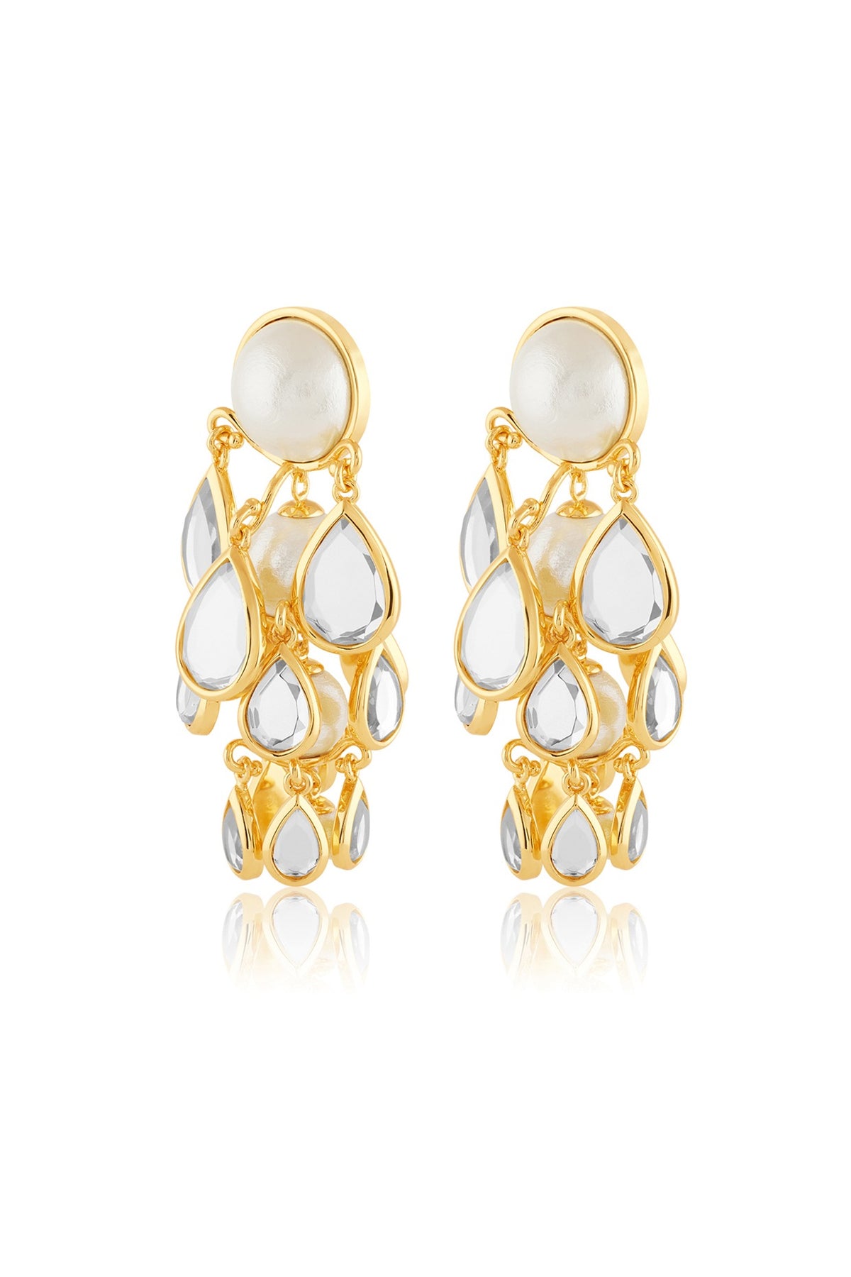 Gold Plated Mirror Drop Layered Earrings