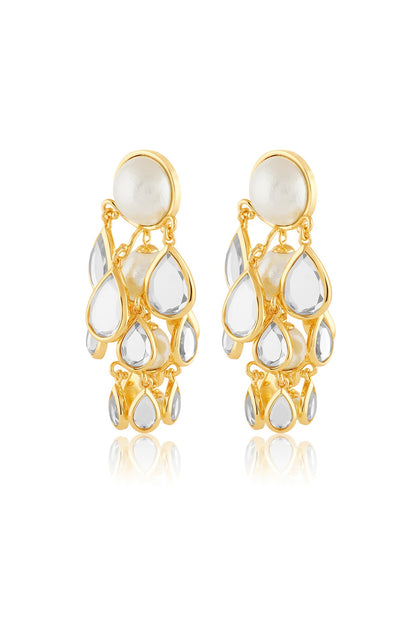 Gold Plated Mirror Drop Layered Earrings