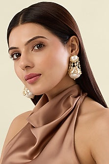 Gold Plated Pearl & Chain Libra Earrings
