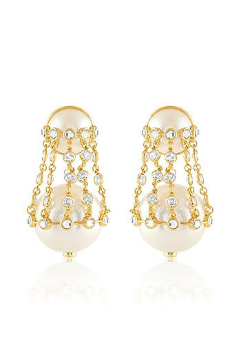Gold Plated Pearl & Chain Libra Earrings