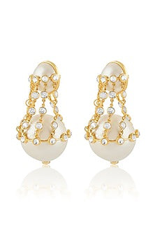 Gold Plated Pearl & Chain Libra Earrings