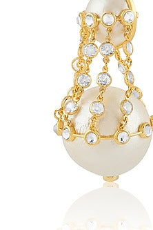 Gold Plated Pearl & Chain Libra Earrings