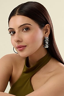 Black Rhodium Finish Mirror & Abalone Stone Hoop Earrings