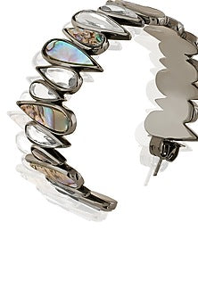 Black Rhodium Finish Mirror & Abalone Stone Hoop Earrings
