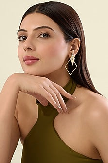 Gold Plated Mirror Rhombus-Shaped Earrings
