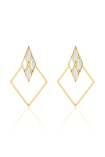 Gold Plated Mirror Rhombus-Shaped Earrings