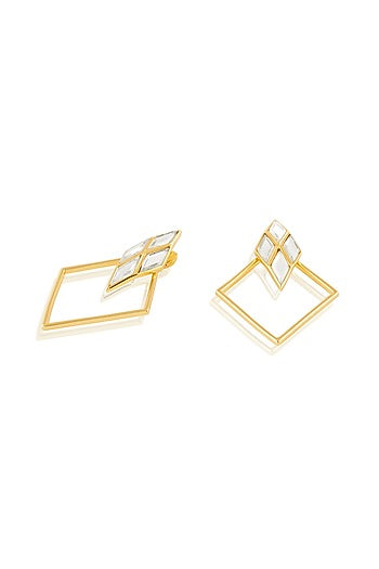 Gold Plated Mirror Rhombus-Shaped Earrings